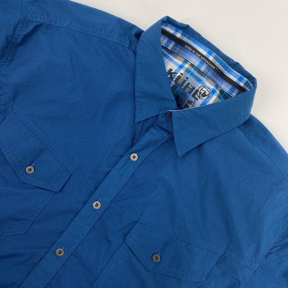 Kuhl Button Down Eluxor Shirt Mens XL Blue Short Sleeve Hiking Outdoors Trail